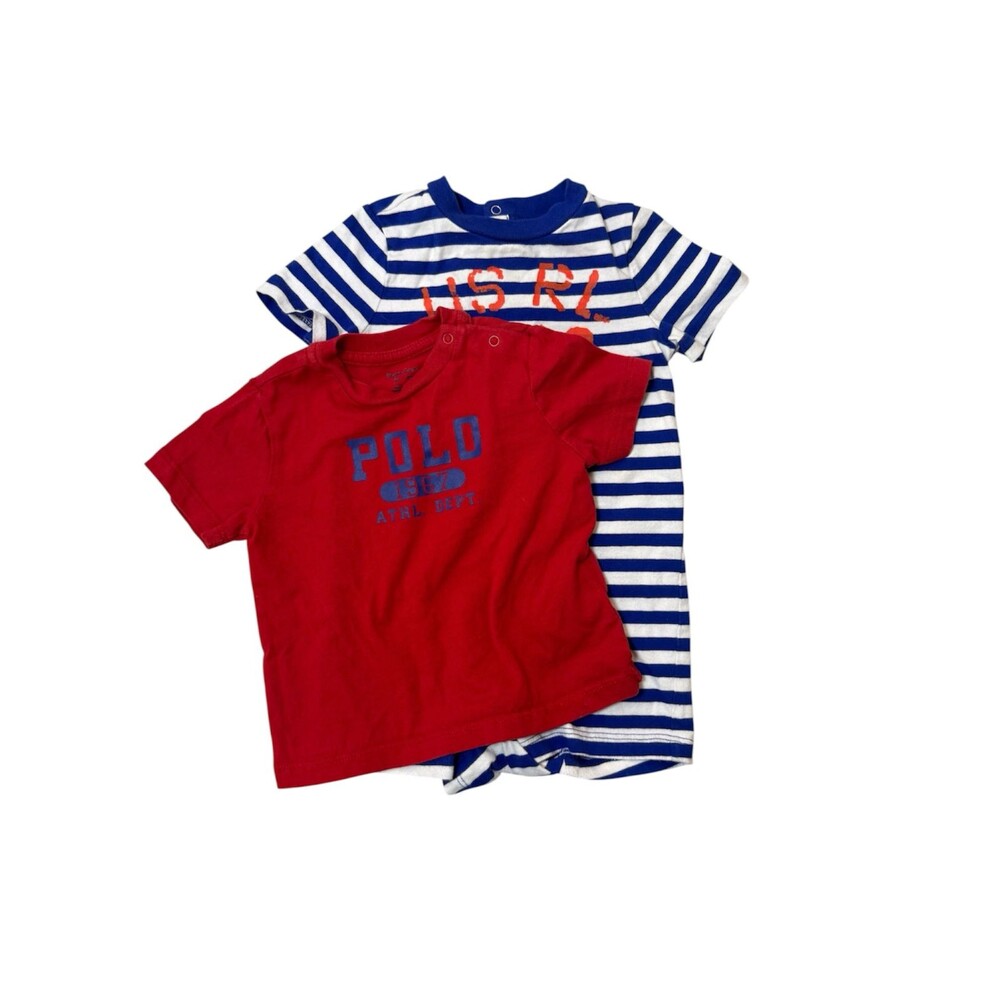 Ralph Lauren Boys Nautical Romper & Red Shirt 9 Months Bundle